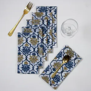 Hand Block Flower Print Cotton Dining Table Napkins