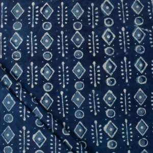 Hand Block Geometric Printed Indigo Canvas Fabric