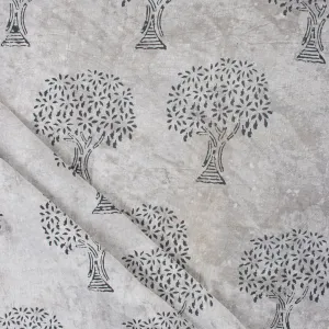 Hand Block Grey Tree Soft Dabu Cotton Fabric