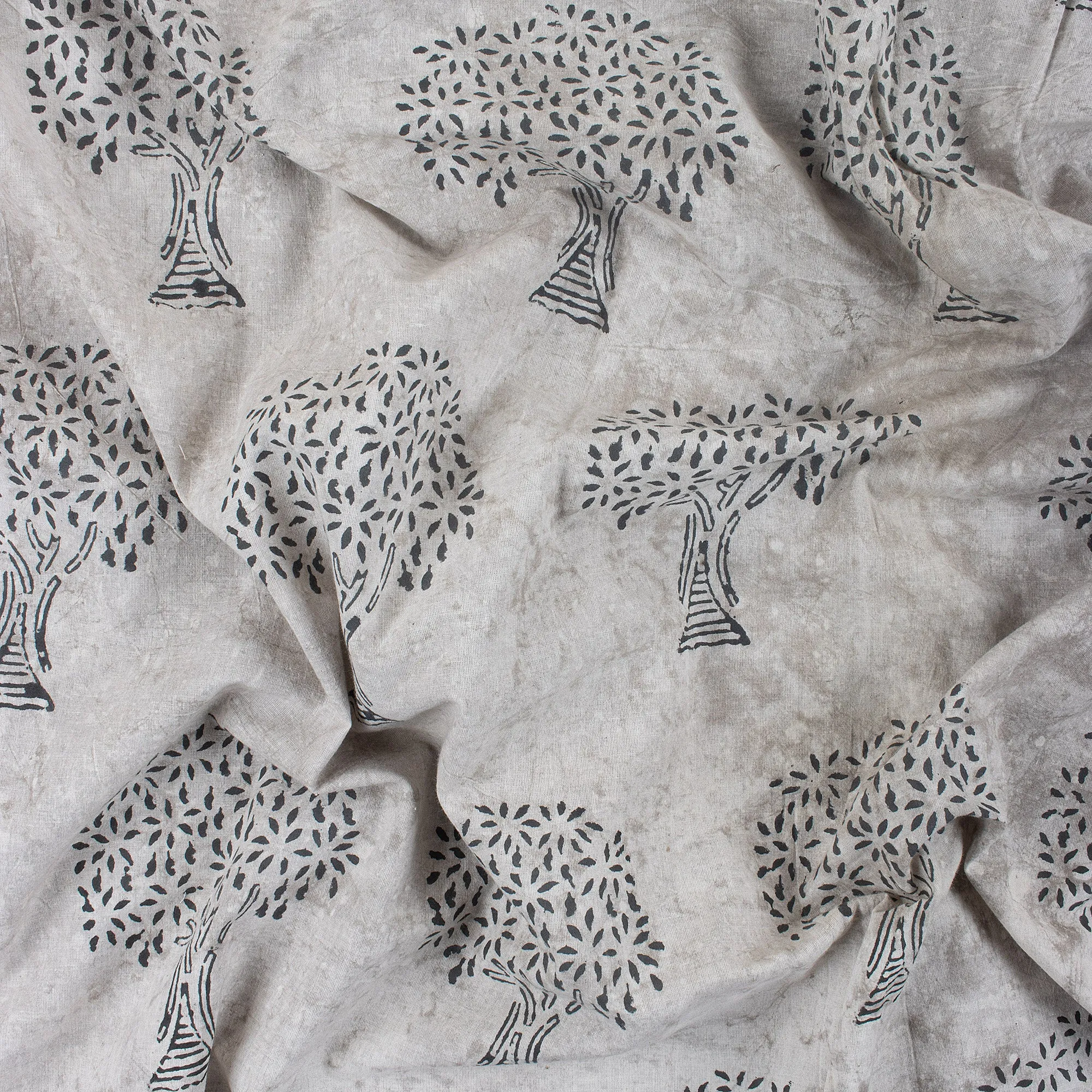 Hand Block Grey Tree Soft Dabu Cotton Fabric