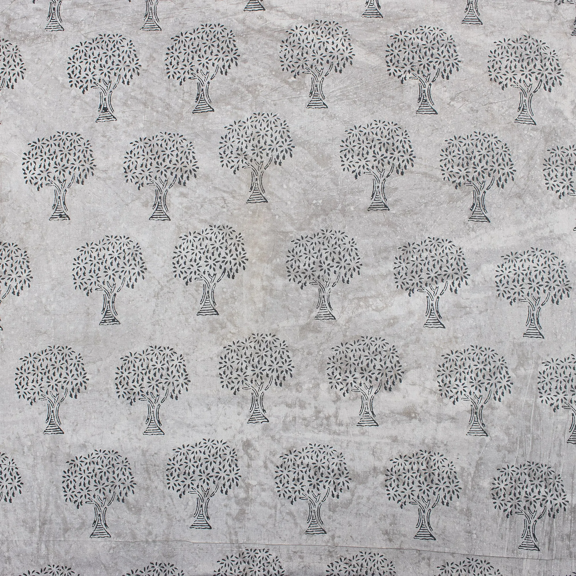 Hand Block Grey Tree Soft Dabu Cotton Fabric