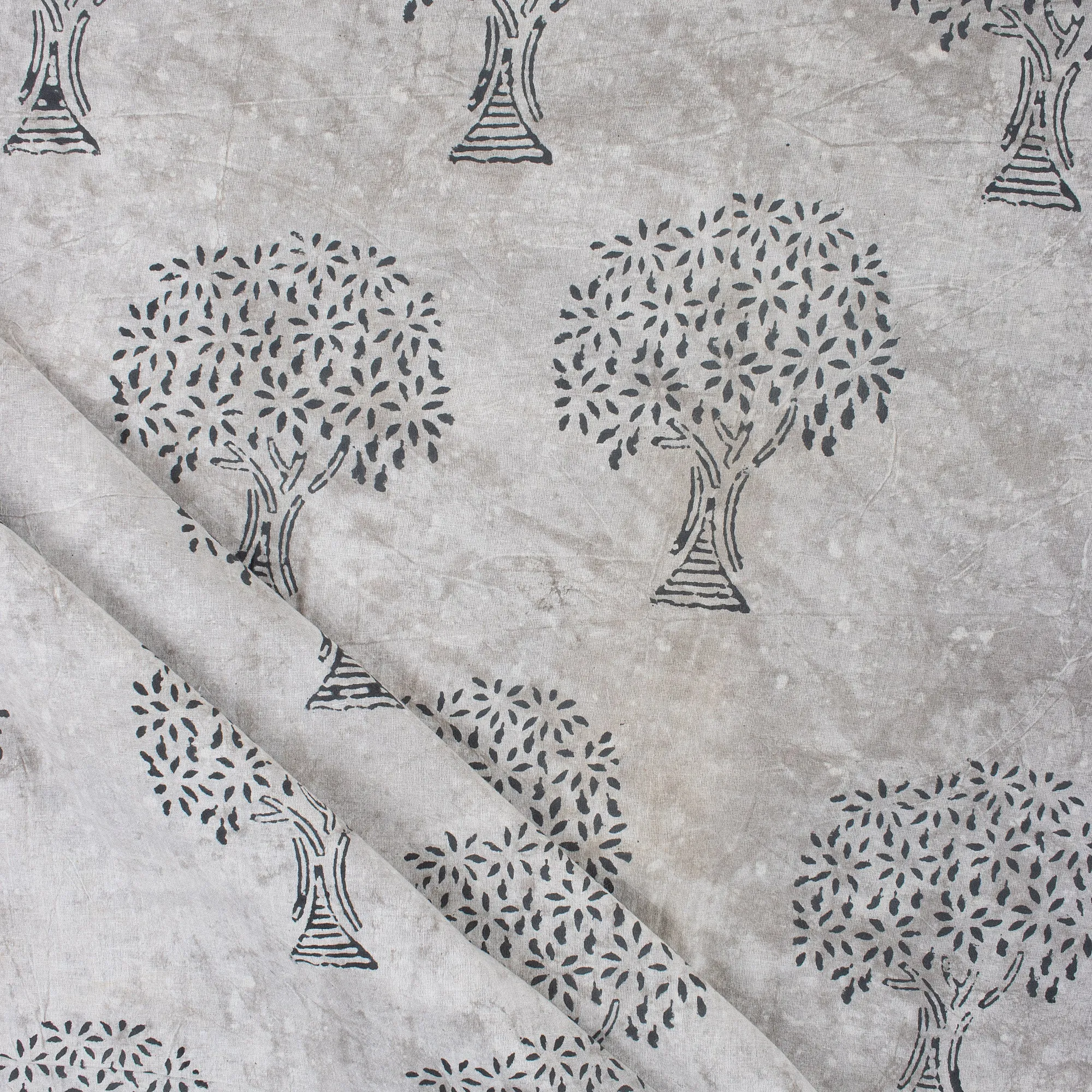 Hand Block Grey Tree Soft Dabu Cotton Fabric