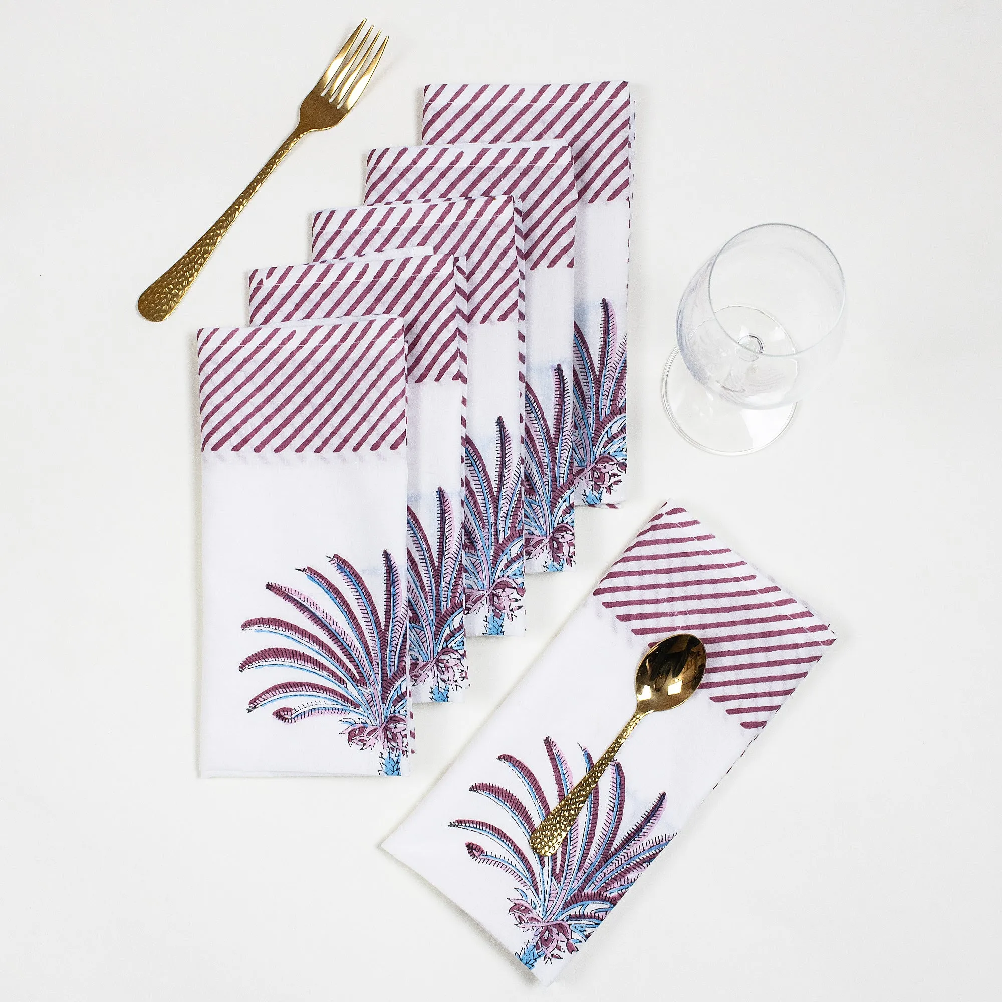 Hand Block Palm Tree Printed Soft Napkins