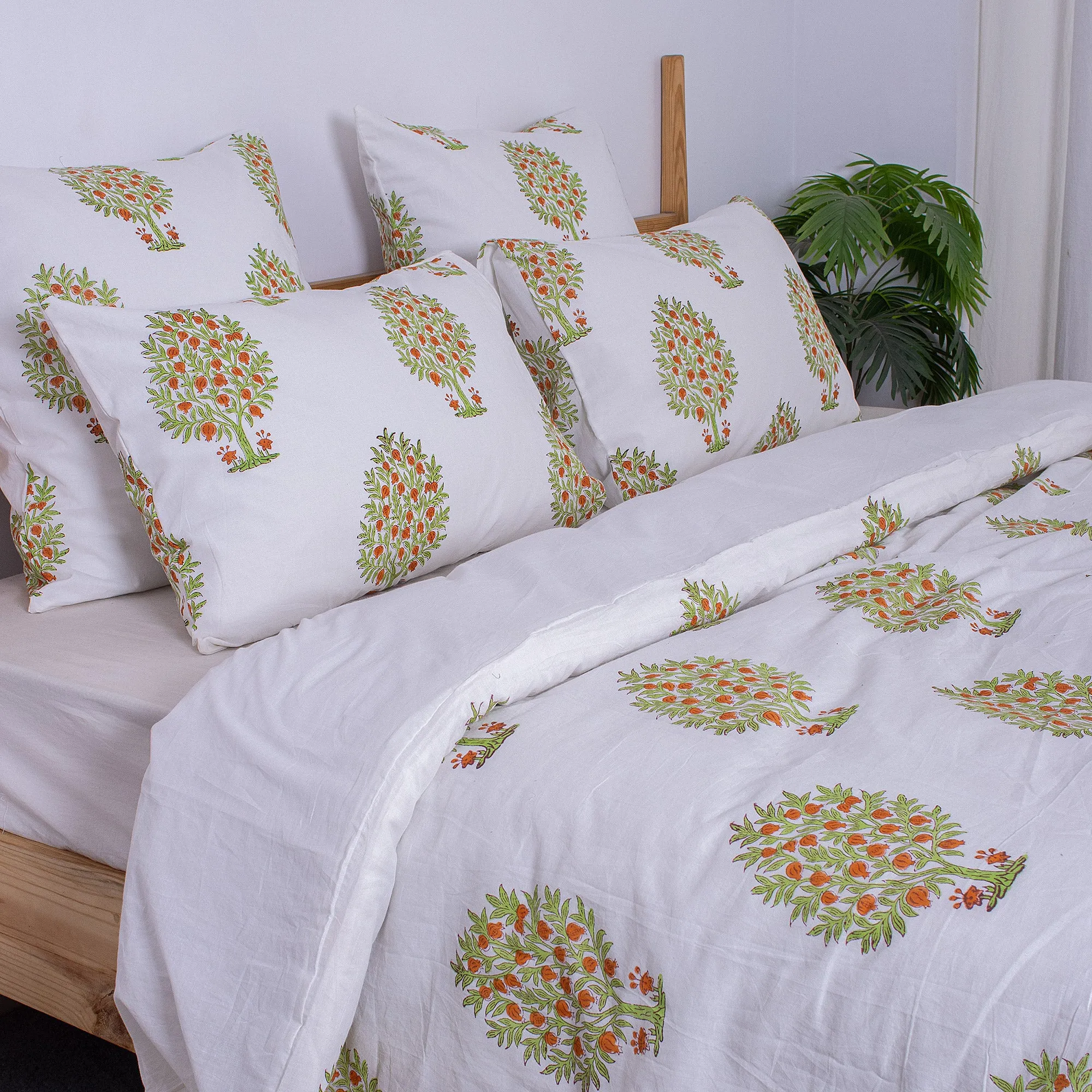 Hand Block Printed Cotton Bed Duvet Cover With Shams