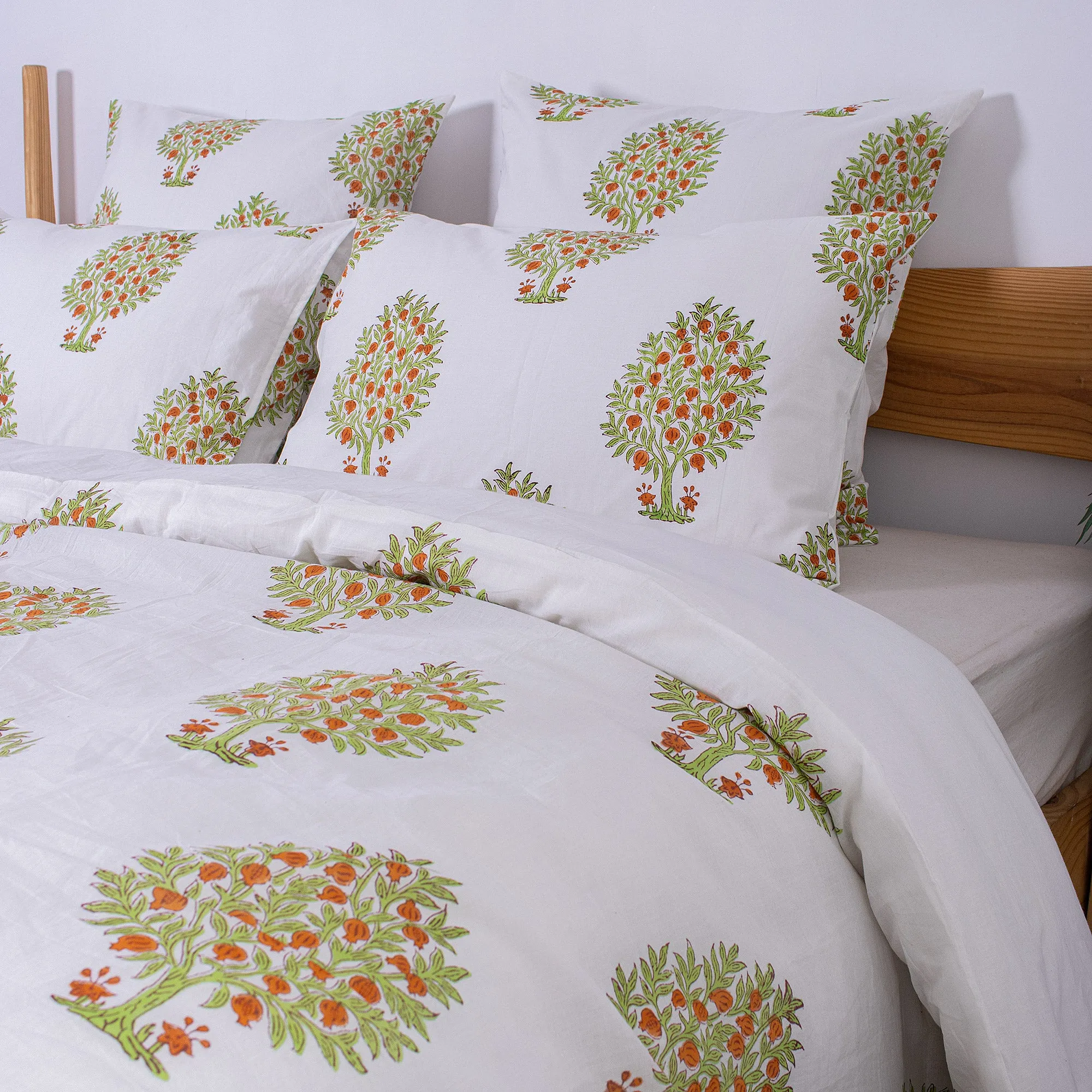 Hand Block Printed Cotton Bed Duvet Cover With Shams