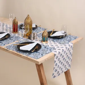 Hand Block Sky Blue Floral Printed Soft Cotton Table Runner