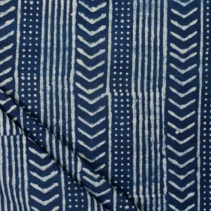 Hand Block Stripes Printed Indigo Canvas Fabric For Bags