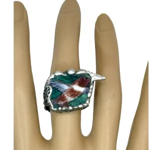 Hand Crafted Broken Lena Liu Hummingbird China Ring Silver Blend Boho-Metalwork