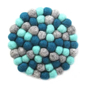 Hand Crafted Felt Ball Coasters from Nepal 4-pack, Chakra Light Blues