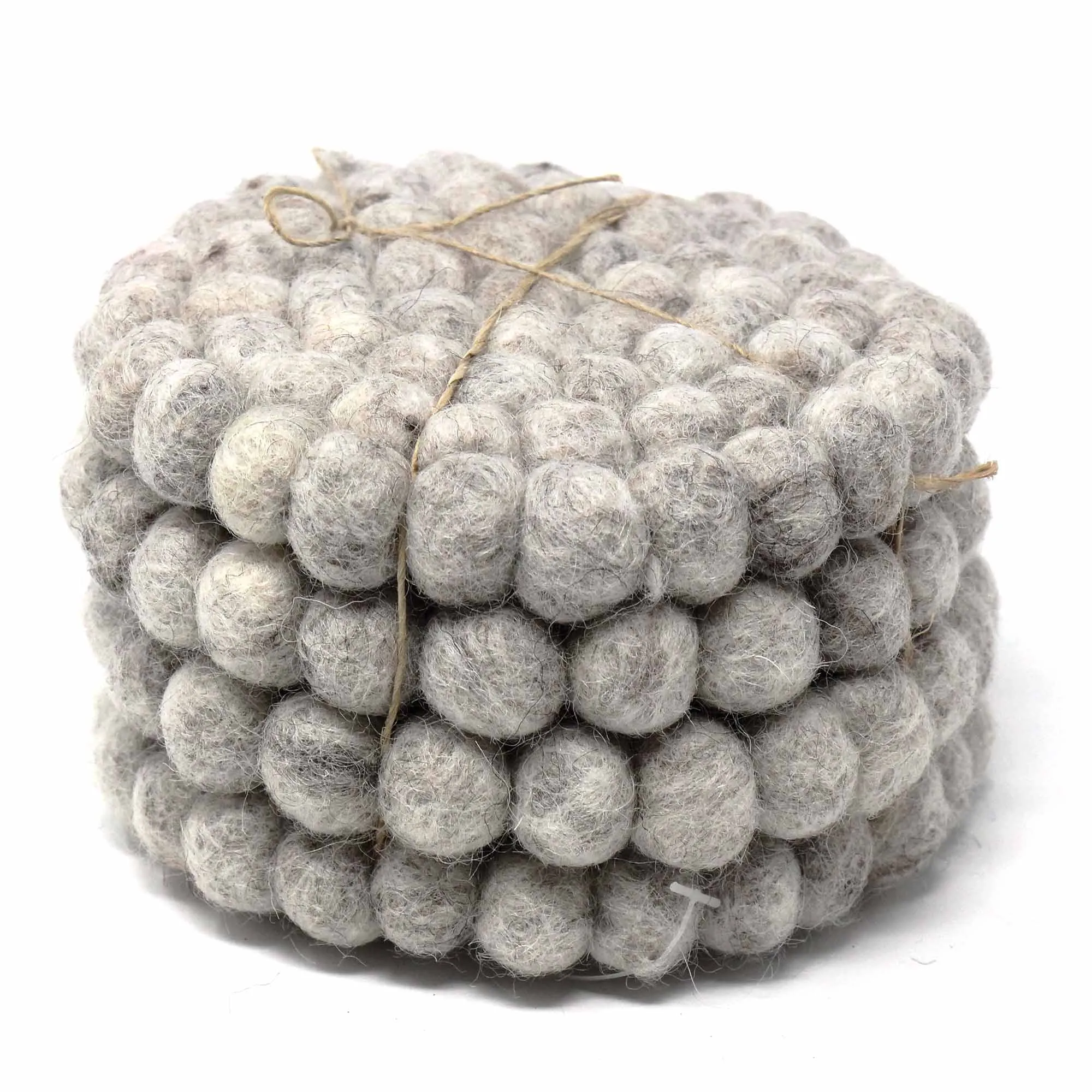 Hand Crafted Felt Ball Coasters from Nepal 4-pack, Light Grey