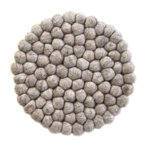 Hand Crafted Felt Ball Coasters from Nepal 4-pack, Light Grey