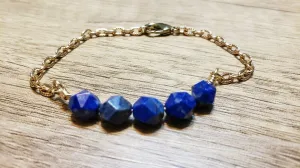 Hand Crafted Lapis Lazuli Gemstone & Gold Chain Bracelet.  Adjustable to 7.5" with Lobster Claw Clasp