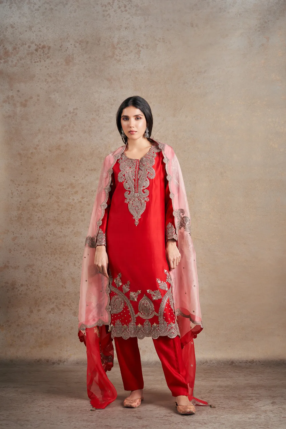 Hand Embroidered Antique Dori Shaded Kurta Set