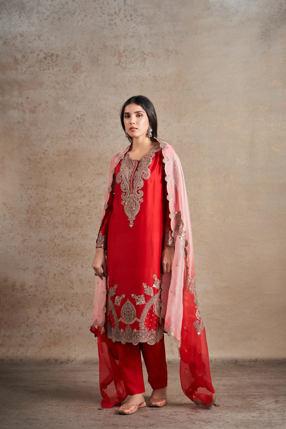 Hand Embroidered Antique Dori Shaded Kurta Set