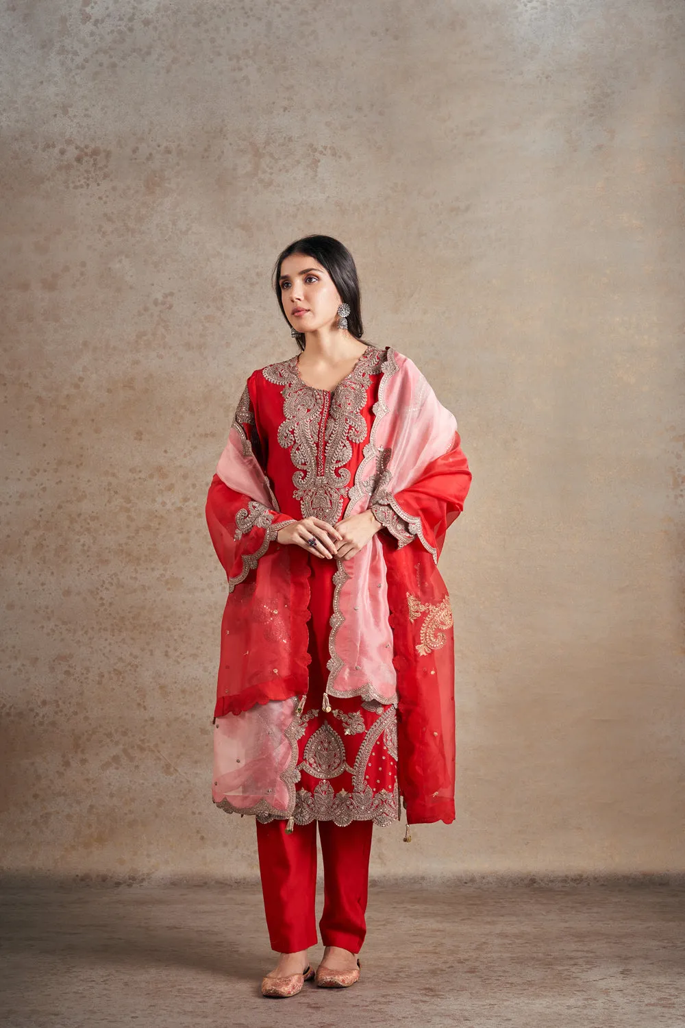 Hand Embroidered Antique Dori Shaded Kurta Set