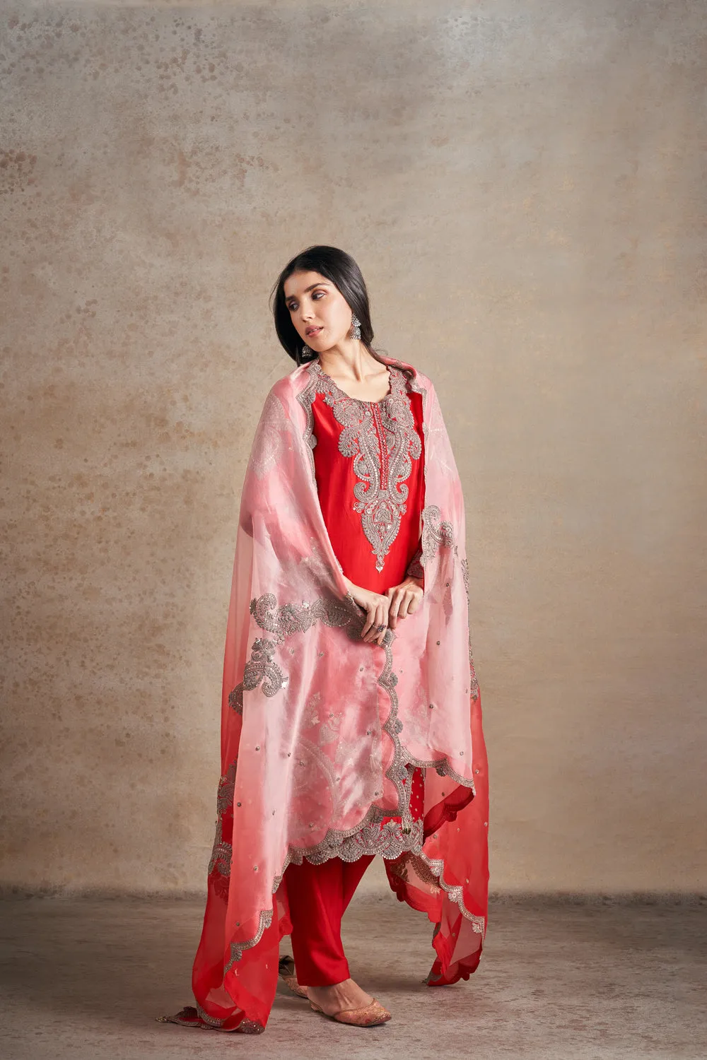 Hand Embroidered Antique Dori Shaded Kurta Set