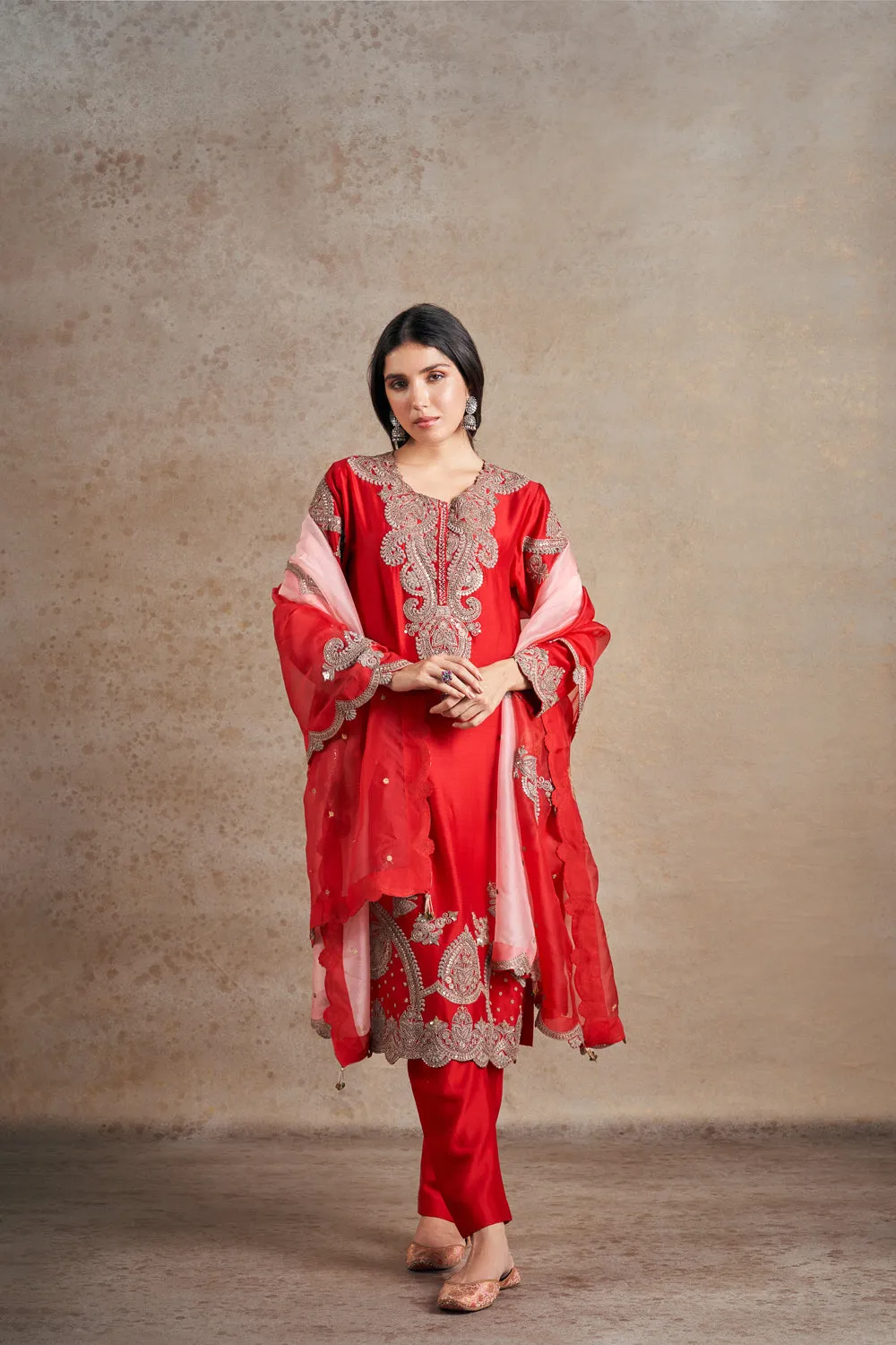 Hand Embroidered Antique Dori Shaded Kurta Set