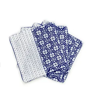 Hand Embroidered Cocktail Napkins: Navy Blue Split Design