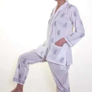 Hand-embroidered Cotton Pyjamas / Charcoal Grey