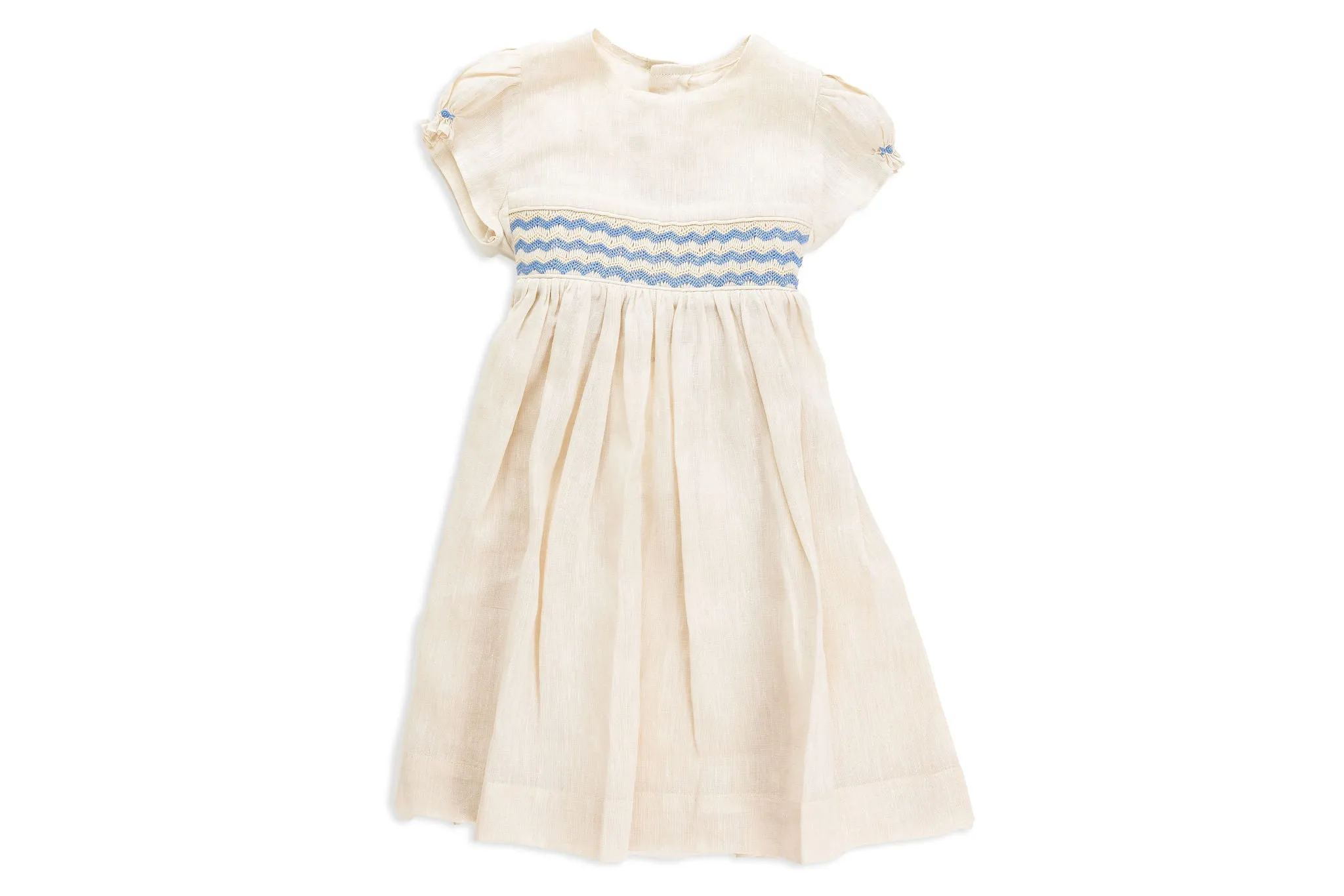 Hand Embroidered Dress in Ecru Linen