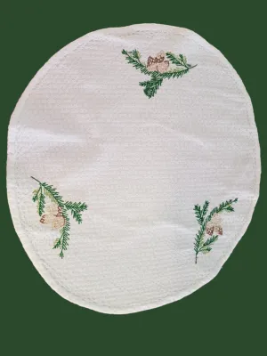 Hand embroidered pine cone design doily