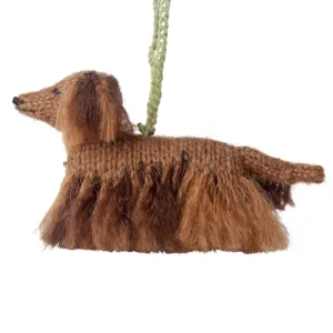 Hand Knit Alpaca Wool Christmas Ornament - Longhaired Dachshund Dog