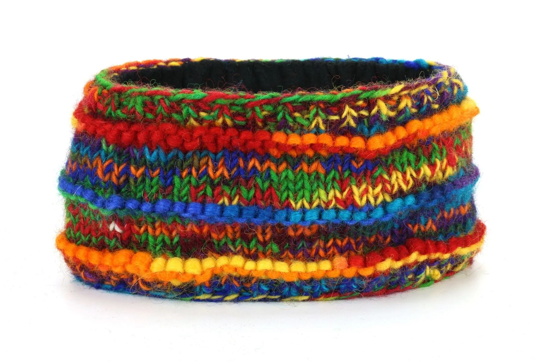 Hand Knitted Wool Headband  - Rainbow SD Rib