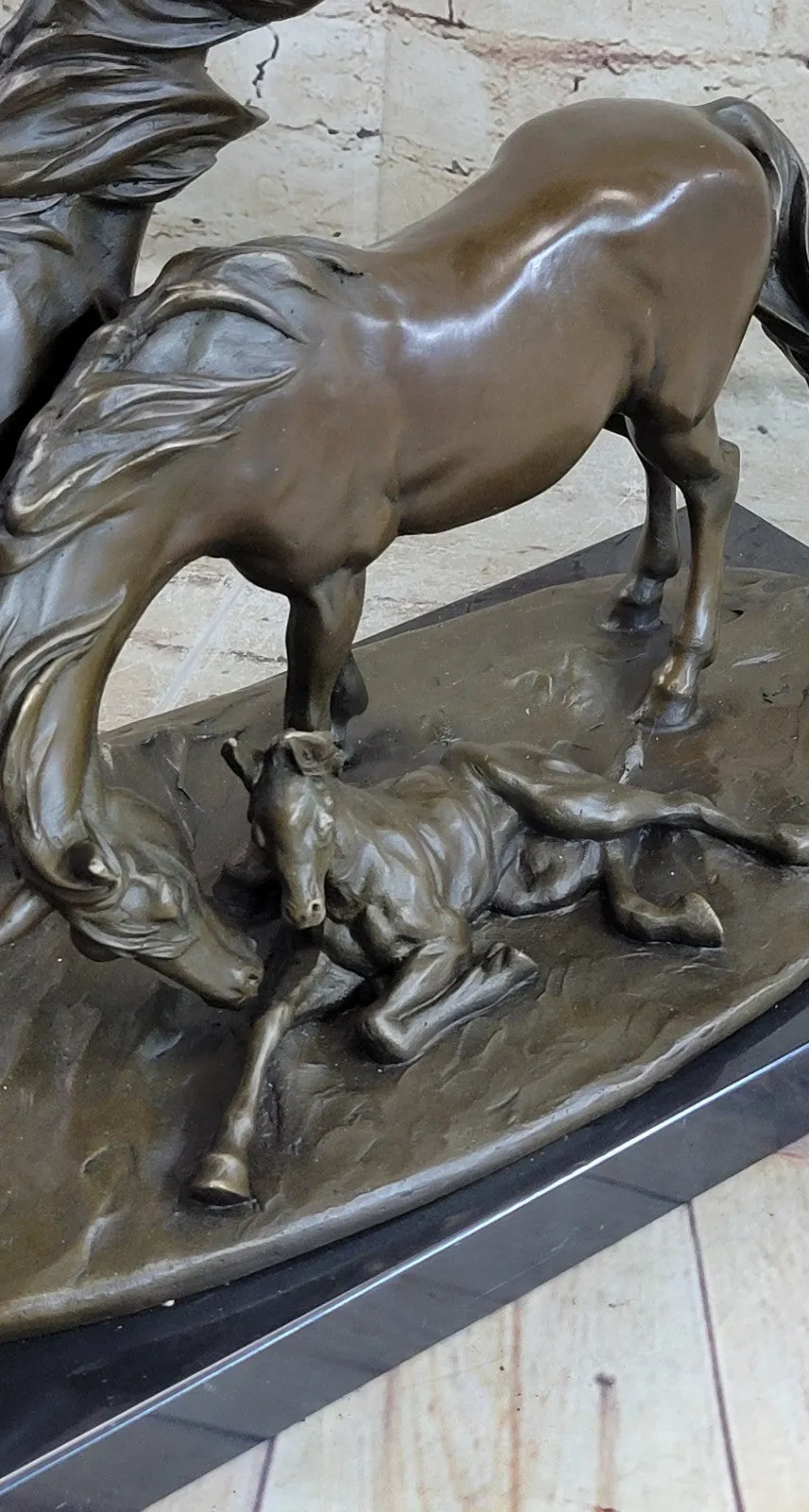 Hand Made Two Horses With Baby Bronze Masterpiece Trophy Cabin Home Decor