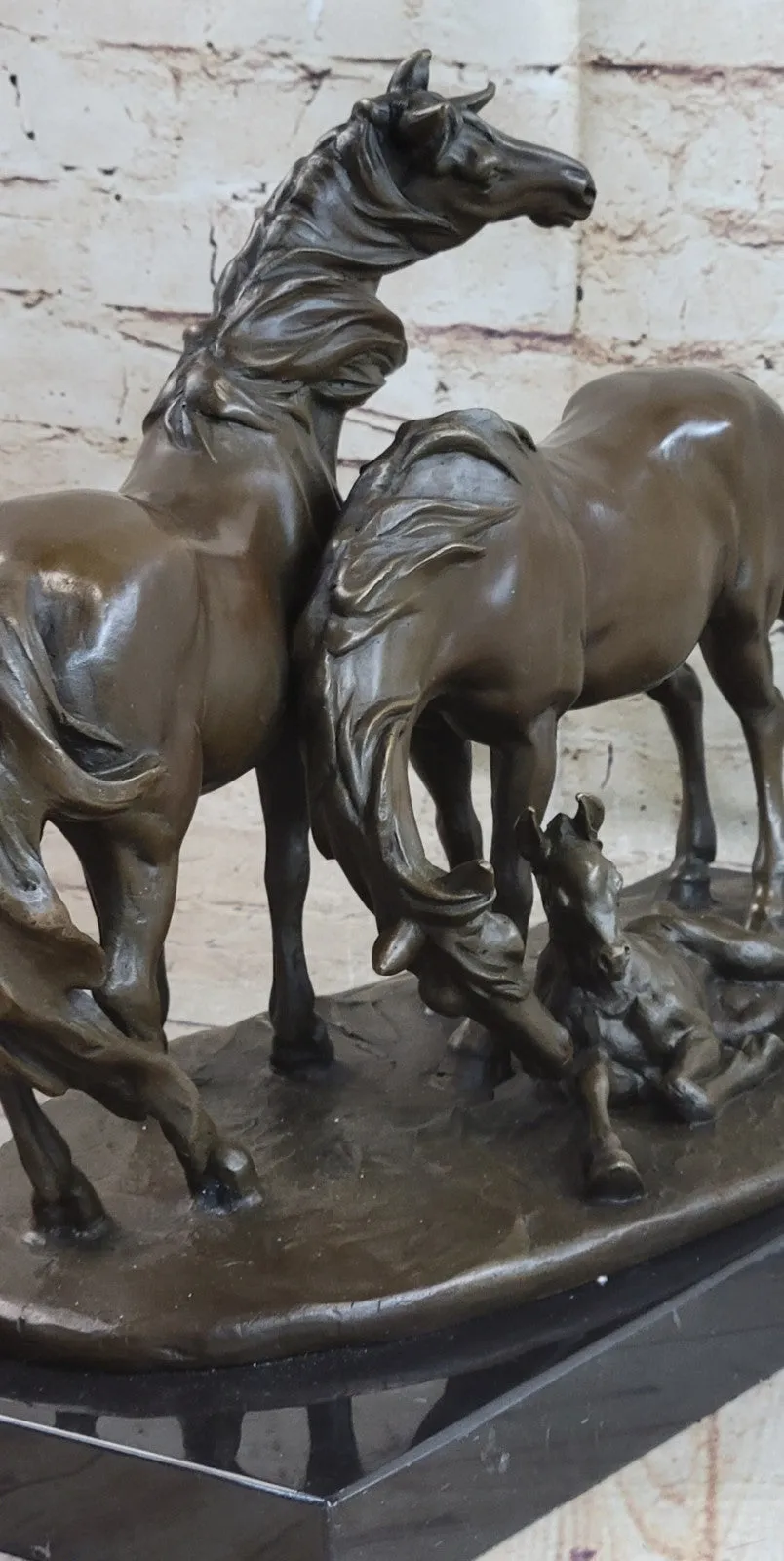 Hand Made Two Horses With Baby Bronze Masterpiece Trophy Cabin Home Decor