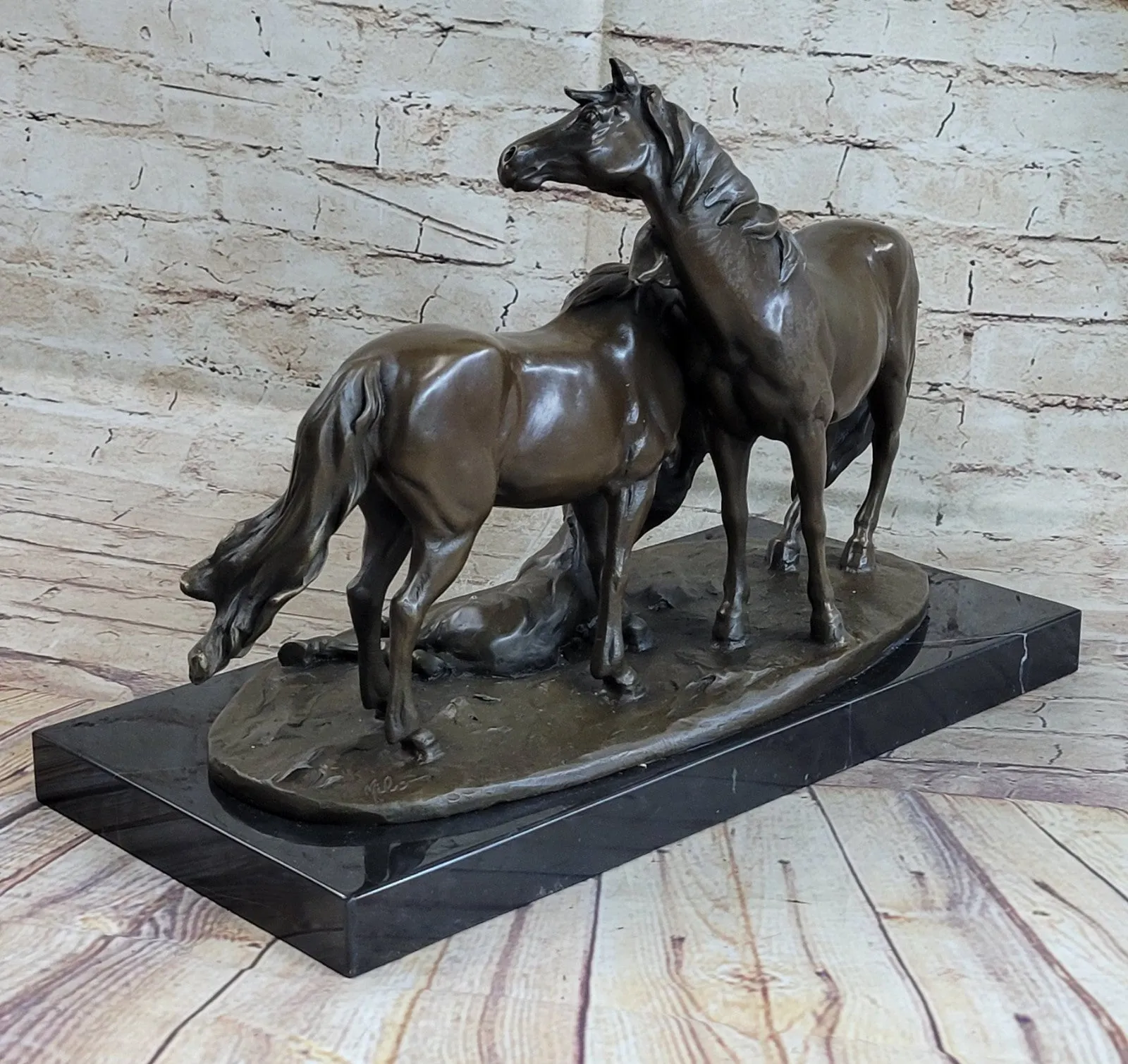 Hand Made Two Horses With Baby Bronze Masterpiece Trophy Cabin Home Decor