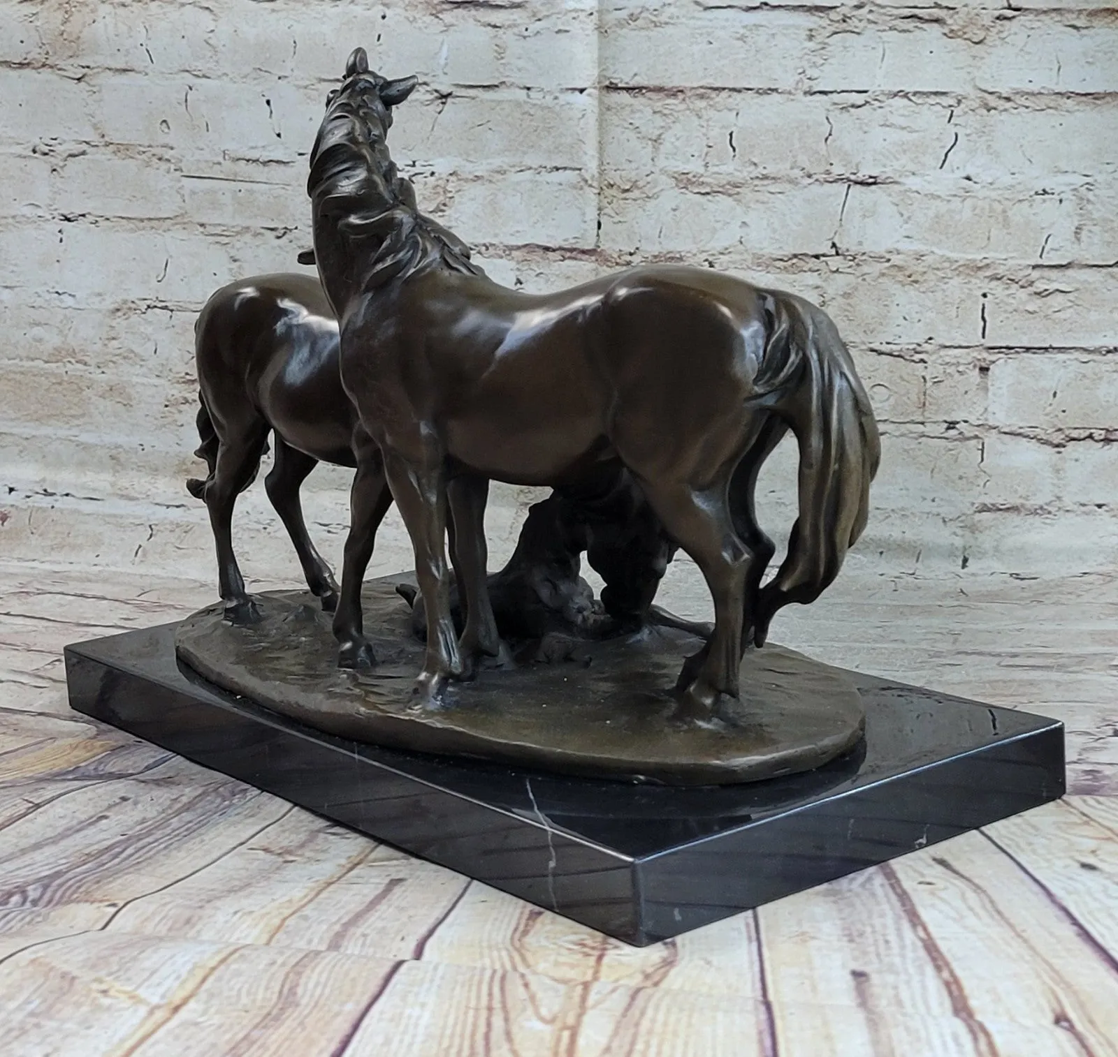 Hand Made Two Horses With Baby Bronze Masterpiece Trophy Cabin Home Decor