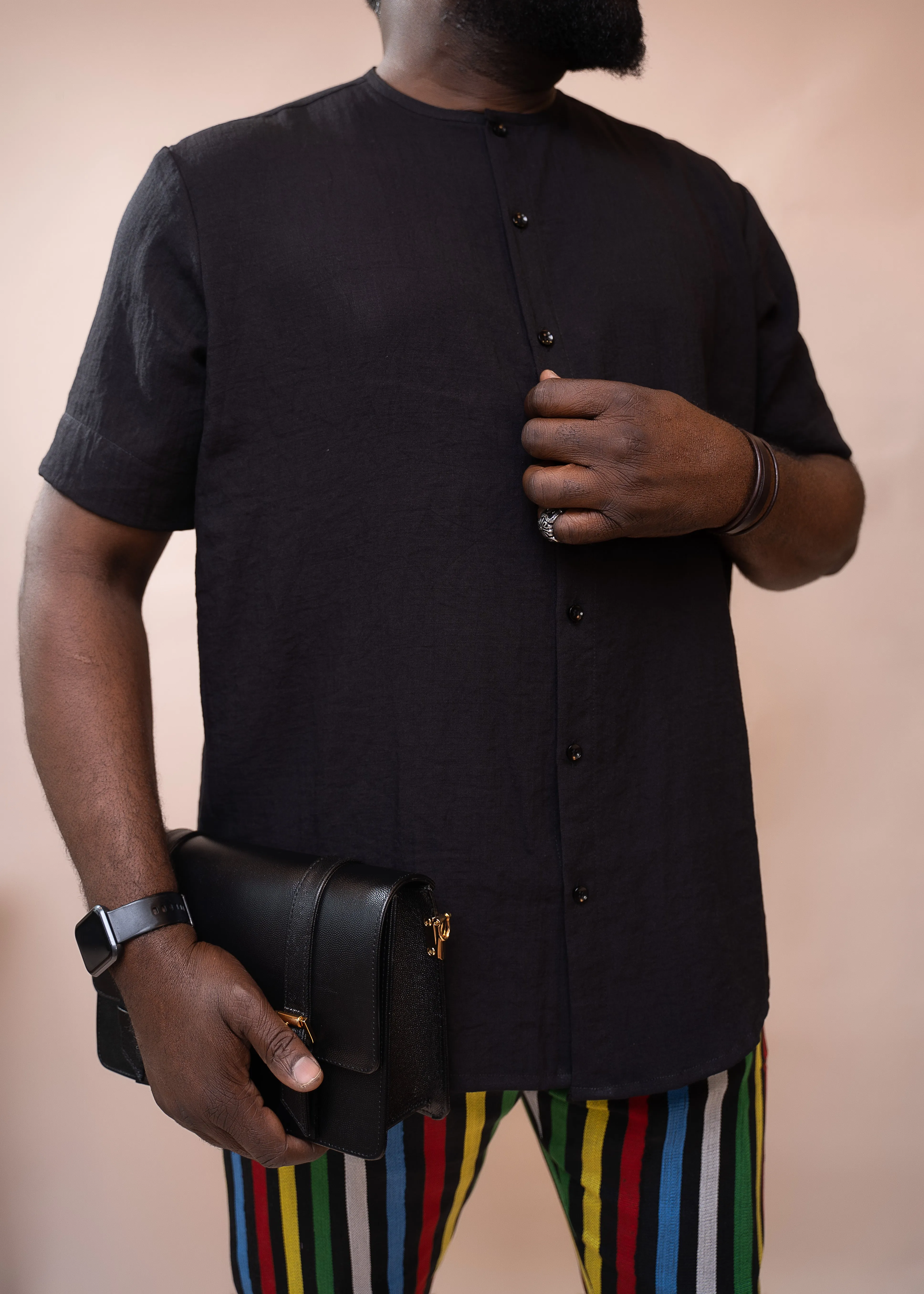 Hand-Painted Black Kaftan and Aso Oke Pant