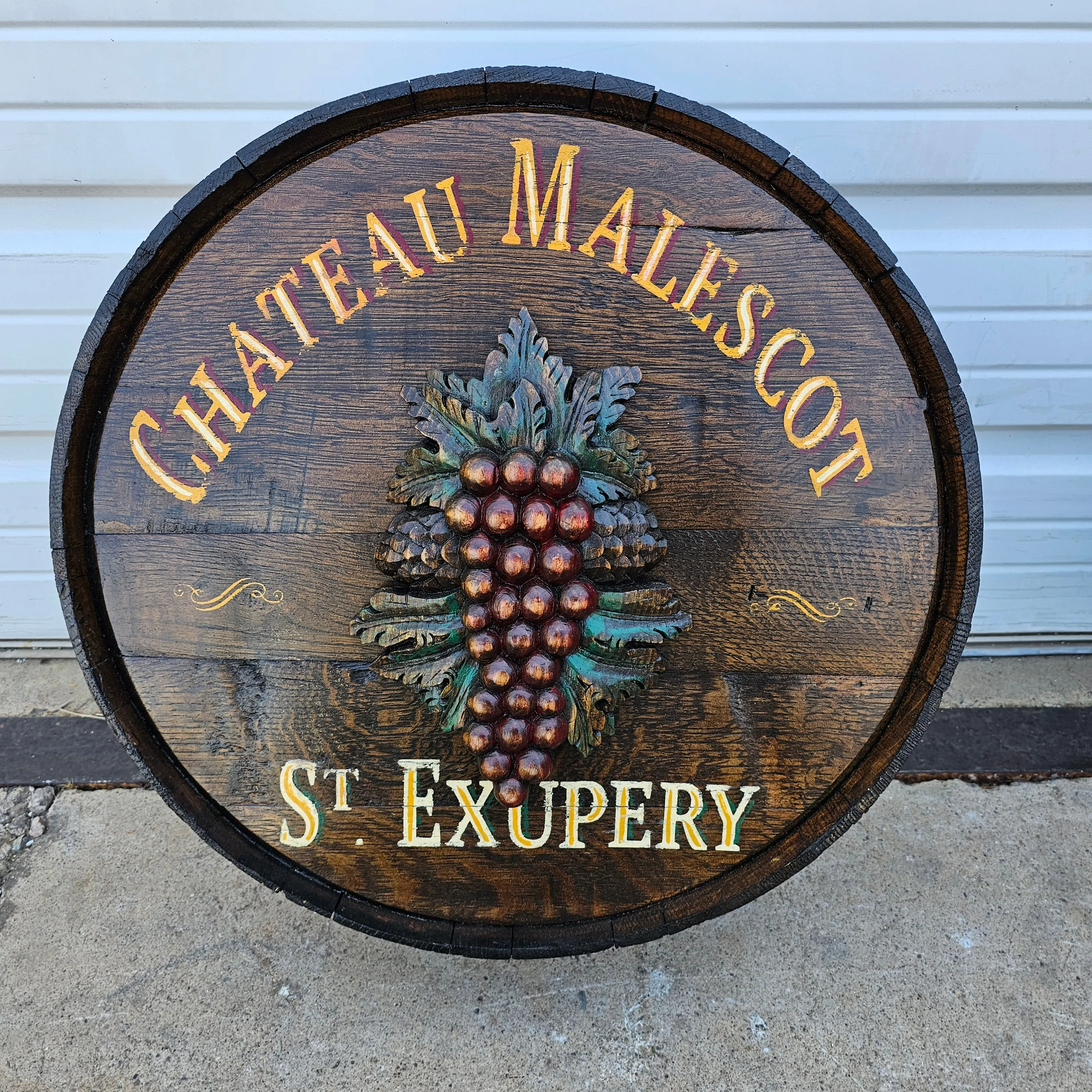 Hand Painted Chateau Malescot Wine Barrel End