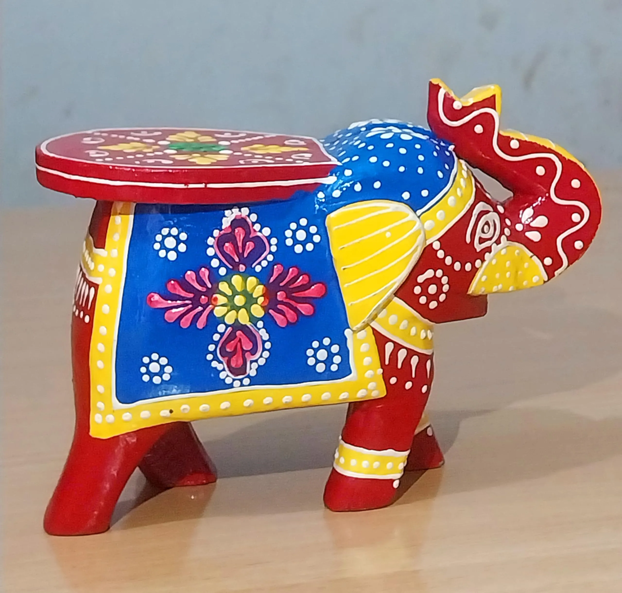 Hand-Painted Decorative Wooden Elephant Showpiece | Ideal for Home Decor & Gifting | Perfect for Living Room, Bedroom, Office (Red)