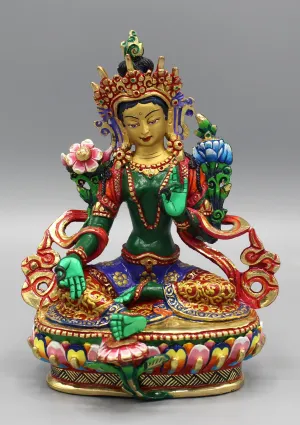 Hand Painted Elegant Green Tara Statue