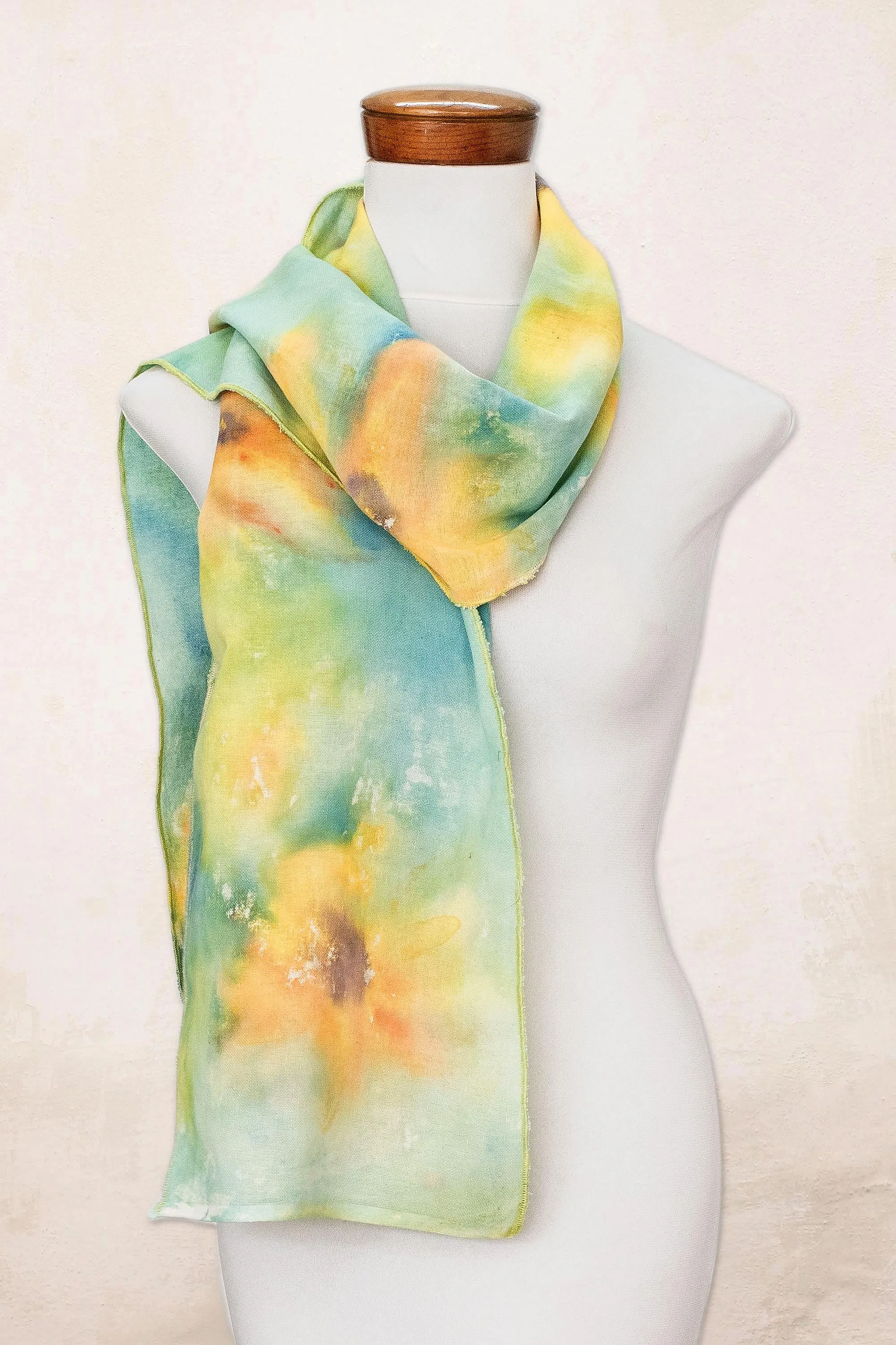 Hand-painted Floral Cotton Scarf from Costa Rica - Sunflower | NOVICA