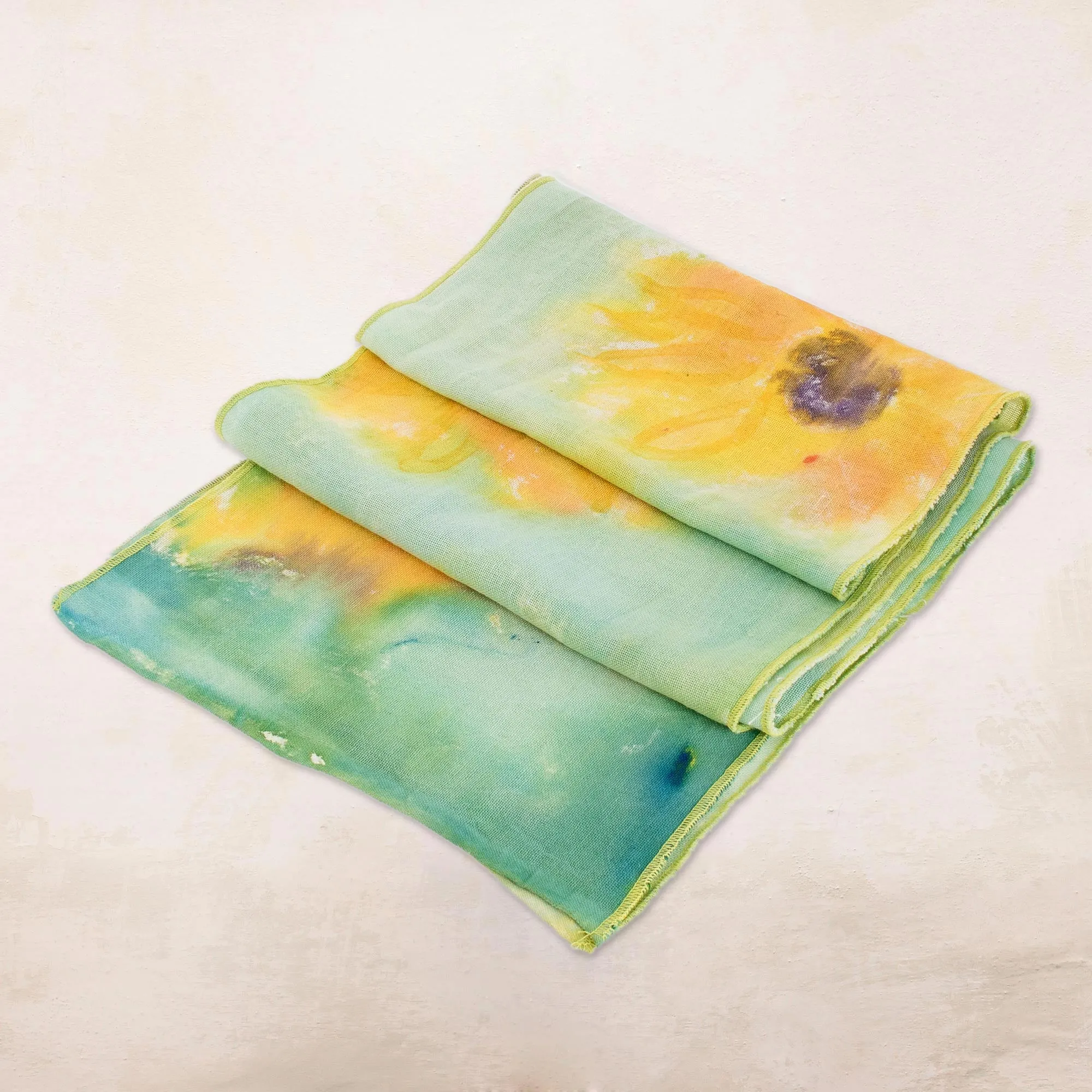 Hand-painted Floral Cotton Scarf from Costa Rica - Sunflower | NOVICA