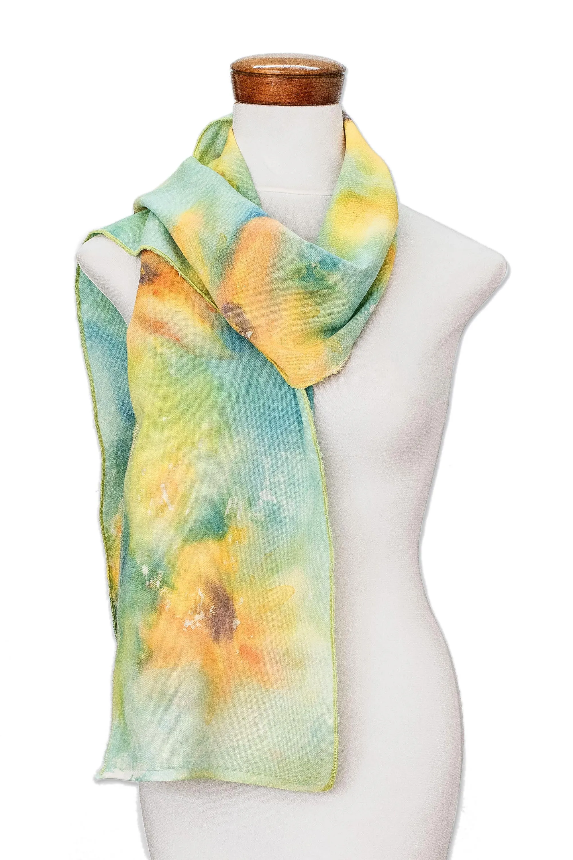 Hand-painted Floral Cotton Scarf from Costa Rica - Sunflower | NOVICA