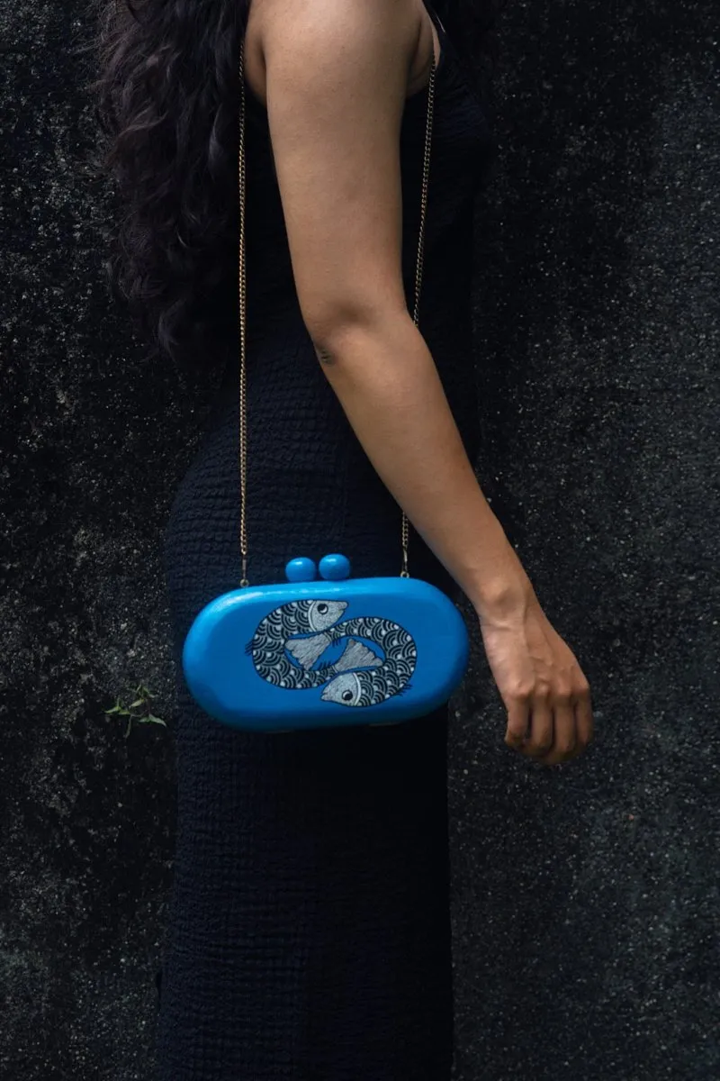 Hand Painted Wooden Azure Machlee Clutch