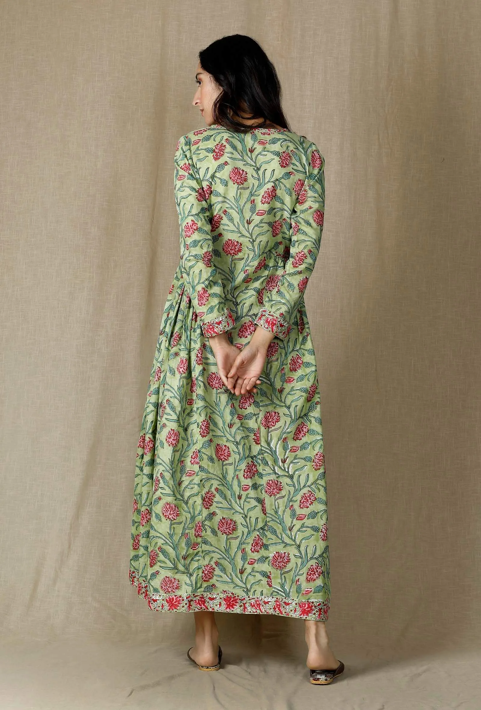 Hand Printed Green Cotton Dress