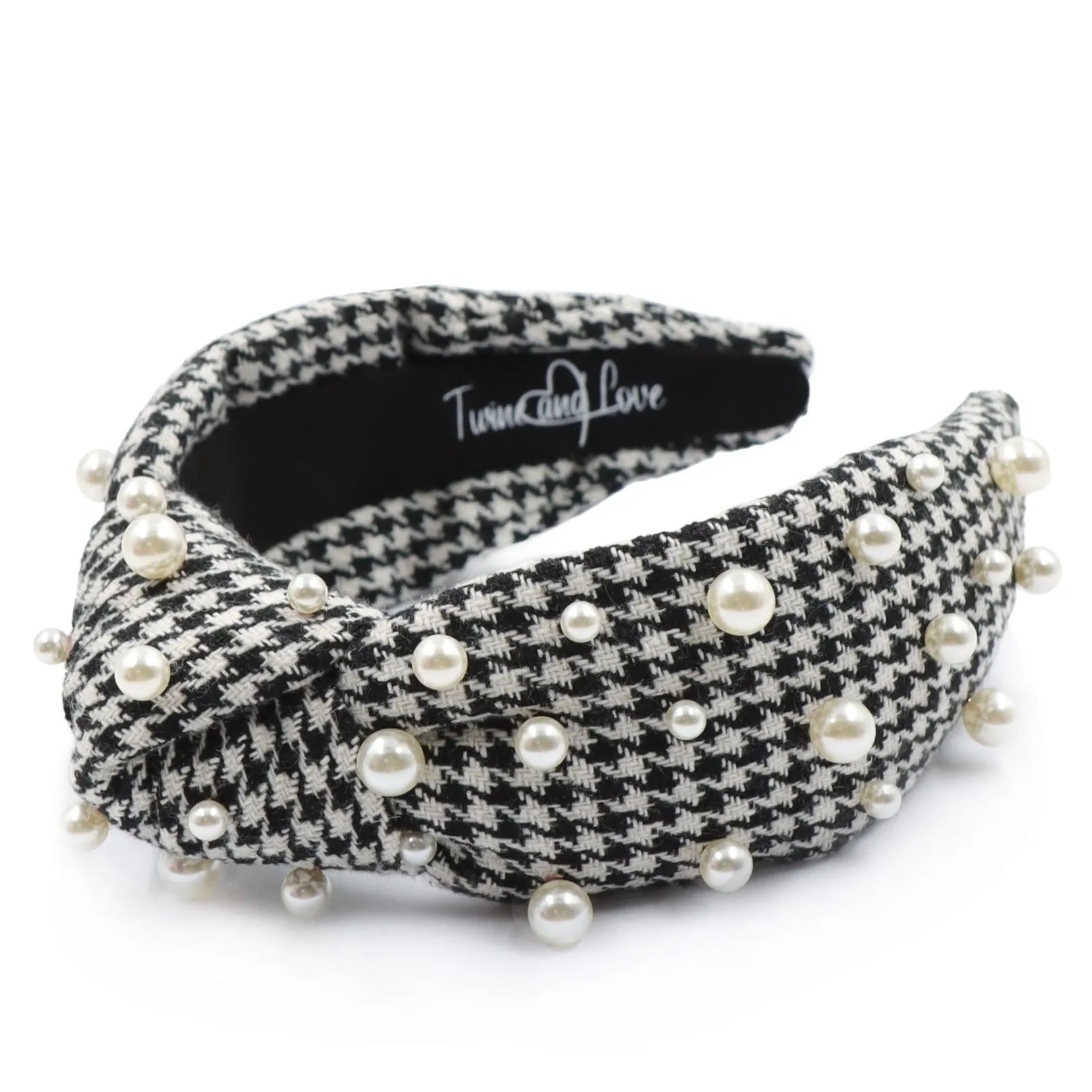 Hand Sewn Houndstooth Pearly Knot Headband