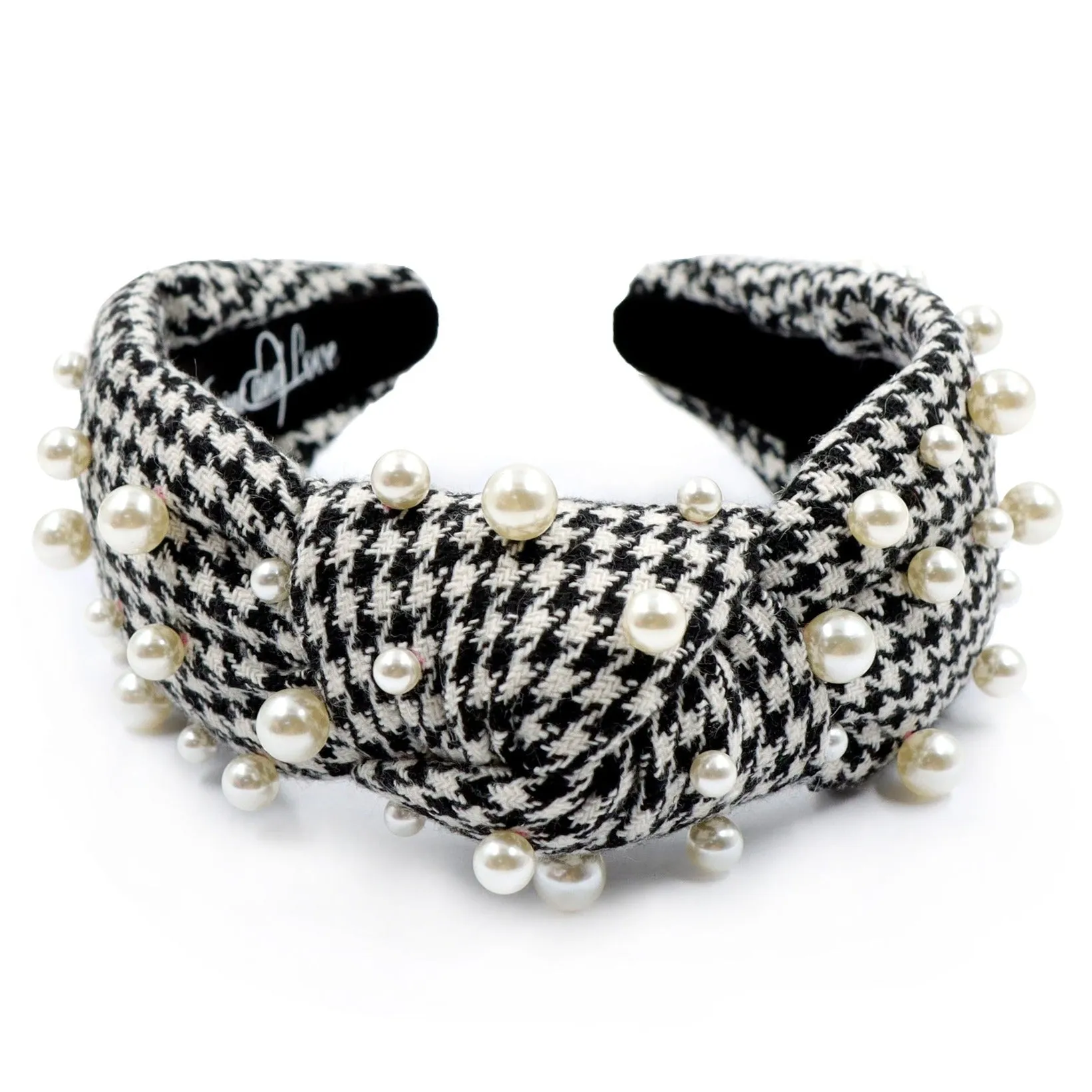 Hand Sewn Houndstooth Pearly Knot Headband