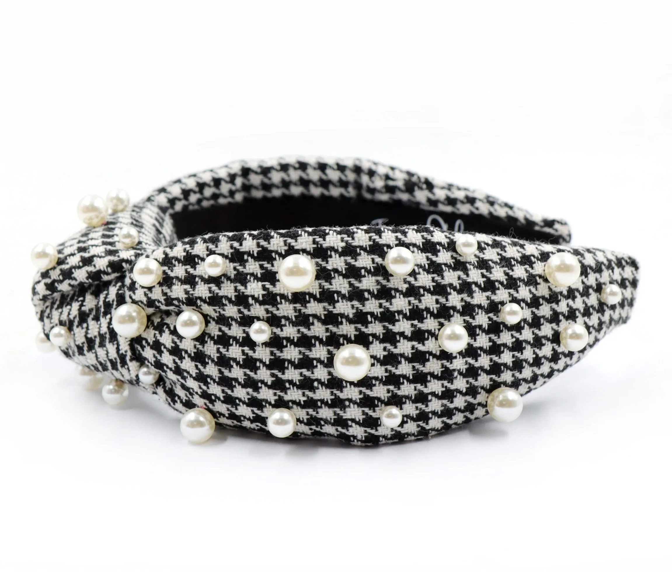 Hand Sewn Houndstooth Pearly Knot Headband