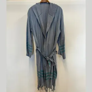 Hand-Woven Pure Silk Turkish Towel Bathrobe Blue