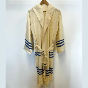 Hand-Woven Pure Silk Turkish Towel Bathrobe Ecru