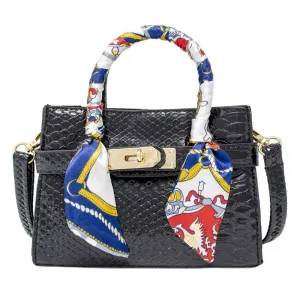 Handbag |Patent Crocodile Scarf -Black | Tiny Treats and Zomi Gems