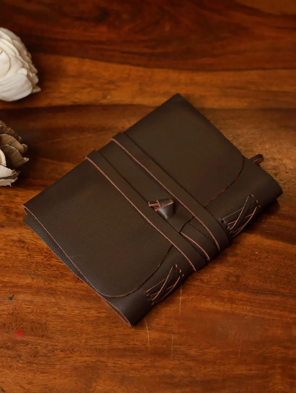 Handcrafted Pure Leather String Diary - Dark Brown