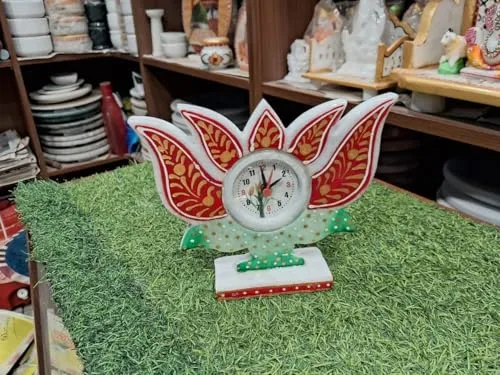 Handcrafted White Marble Decorative Table Clock, 20cm x 15cm