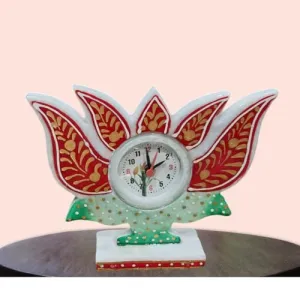 Handcrafted White Marble Decorative Table Clock, 20cm x 15cm