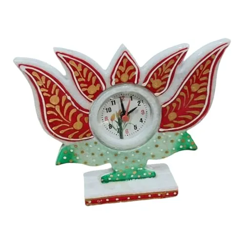 Handcrafted White Marble Decorative Table Clock, 20cm x 15cm